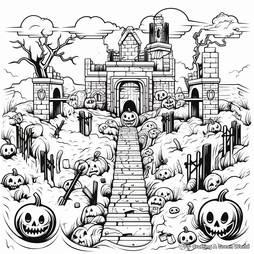 Cryptic Crypts: Spooky Graveyard Coloring Pages 2