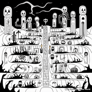 Cryptic Crypts: Spooky Graveyard Coloring Pages 3