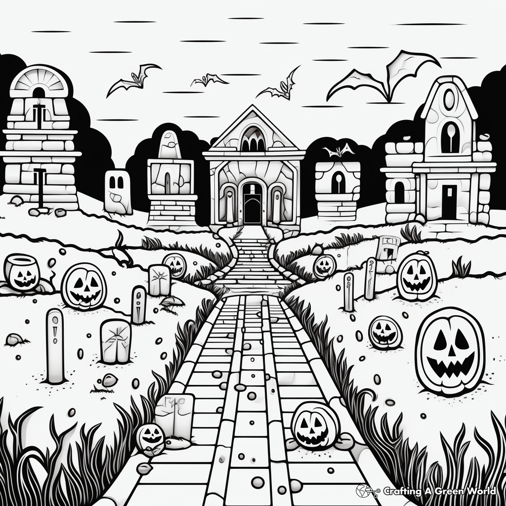 Cryptic Crypts: Spooky Graveyard Coloring Pages 4