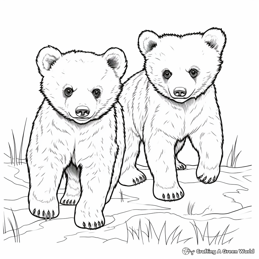 Cubs Playing: Grizzly Bear Cub Coloring Pages 1