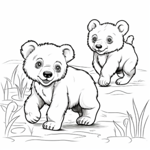 Cubs Playing: Grizzly Bear Cub Coloring Pages 2