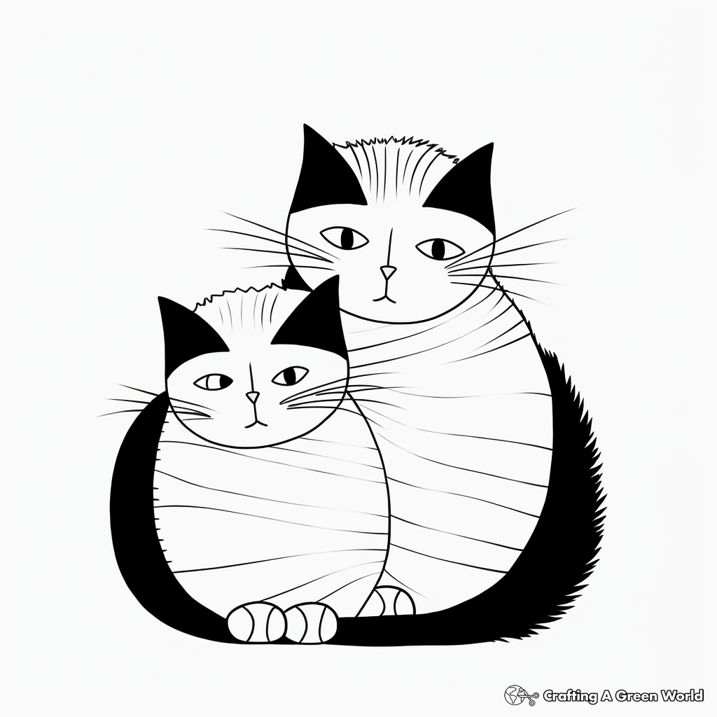 Cuddling Pair of Calico Cats Coloring Page 2