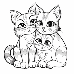 Cuddling Pair of Calico Cats Coloring Page 3