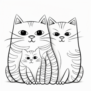 Cuddling Pair of Calico Cats Coloring Page 4