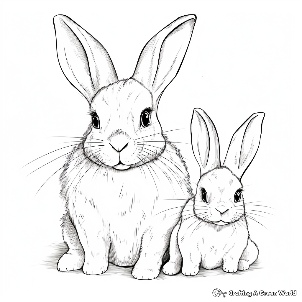 Cuddly Baby Bunny and Mommy Coloring Pages 1