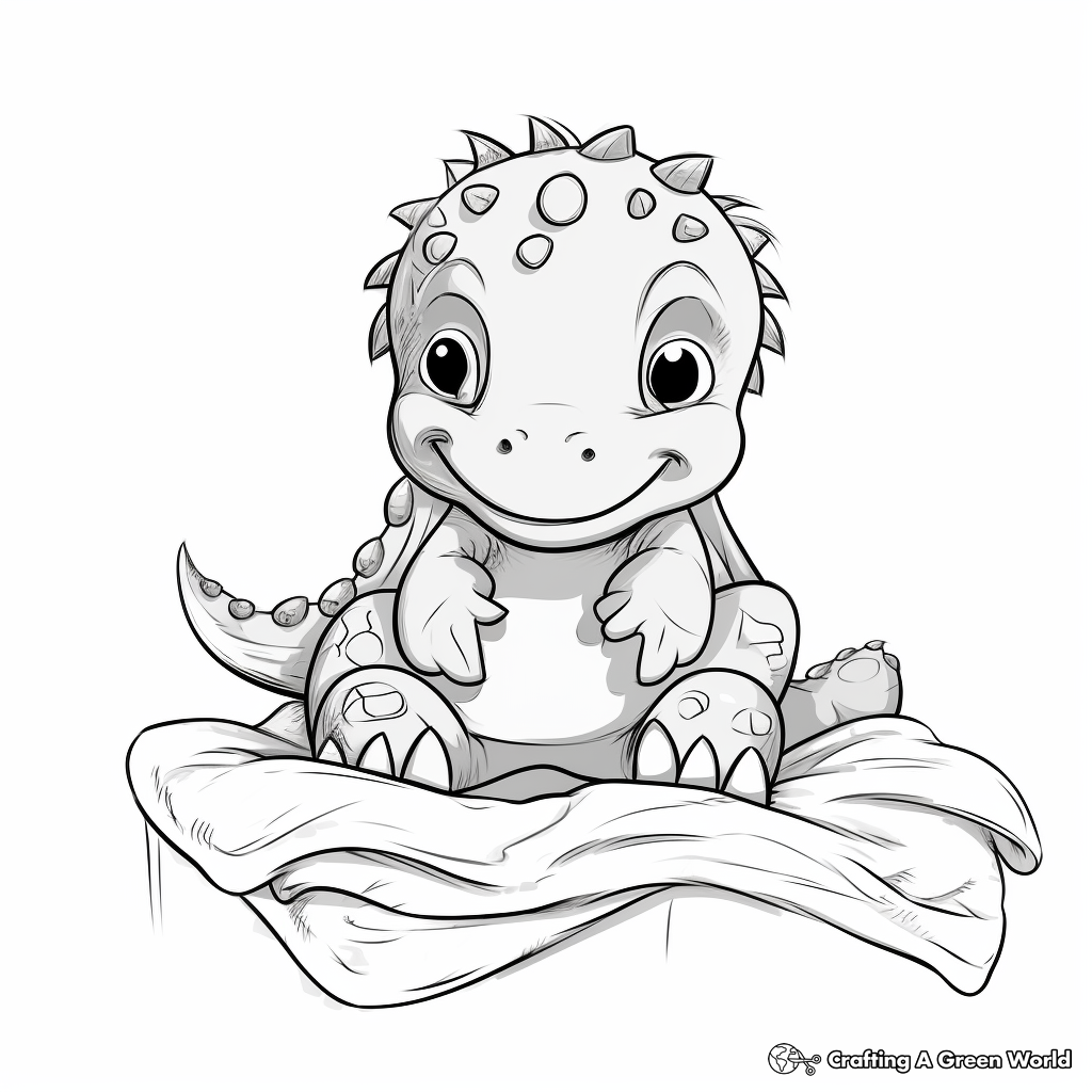 Cuddly Baby T Rex: Bedtime Theme Coloring Pages 3