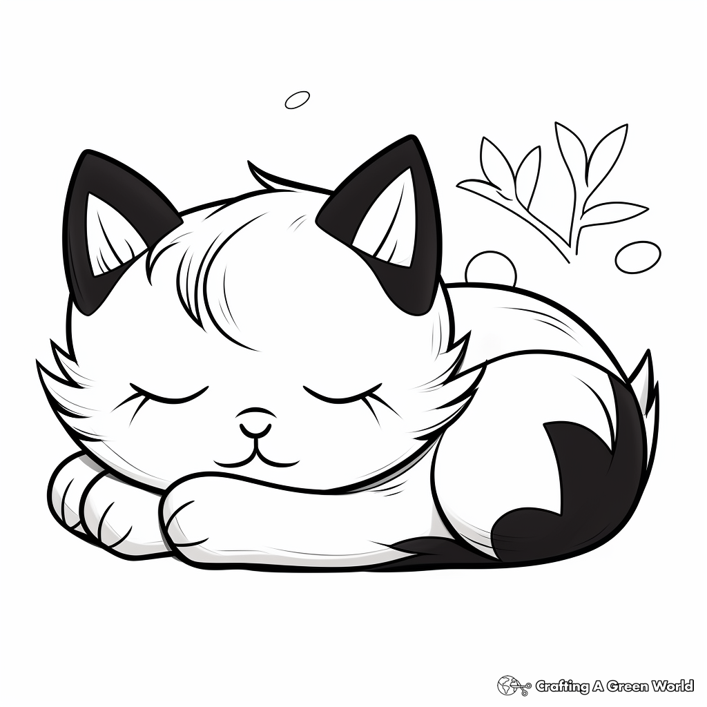 Cuddly Kawaii Cat Sleeping Coloring Pages 2