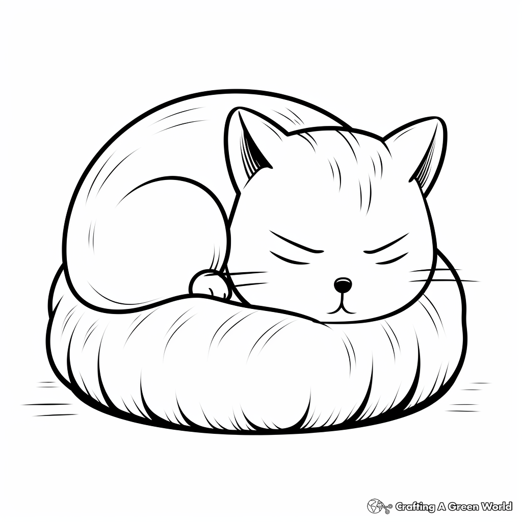 Cuddly Kawaii Cat Sleeping Coloring Pages 3