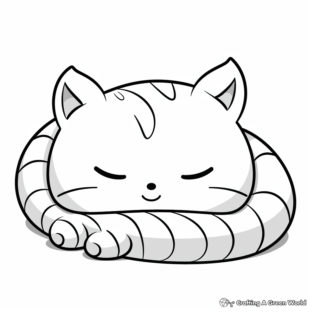 Cuddly Kawaii Cat Sleeping Coloring Pages 4