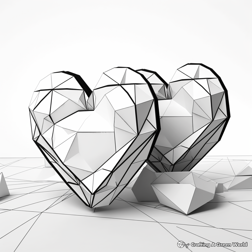 Cute 3D Heart Shapes Design Coloring Pages 1