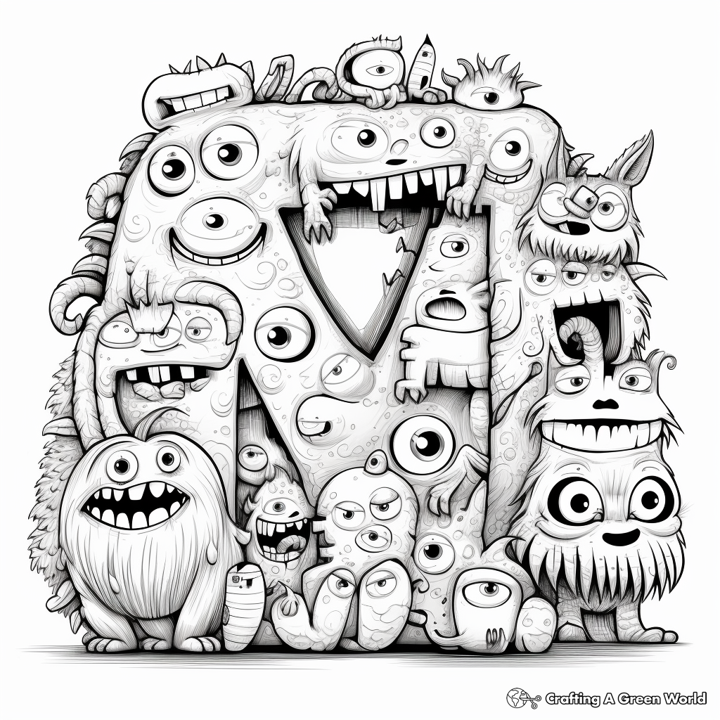 Cute Alphabet Monsters Coloring Pages for Kids 2
