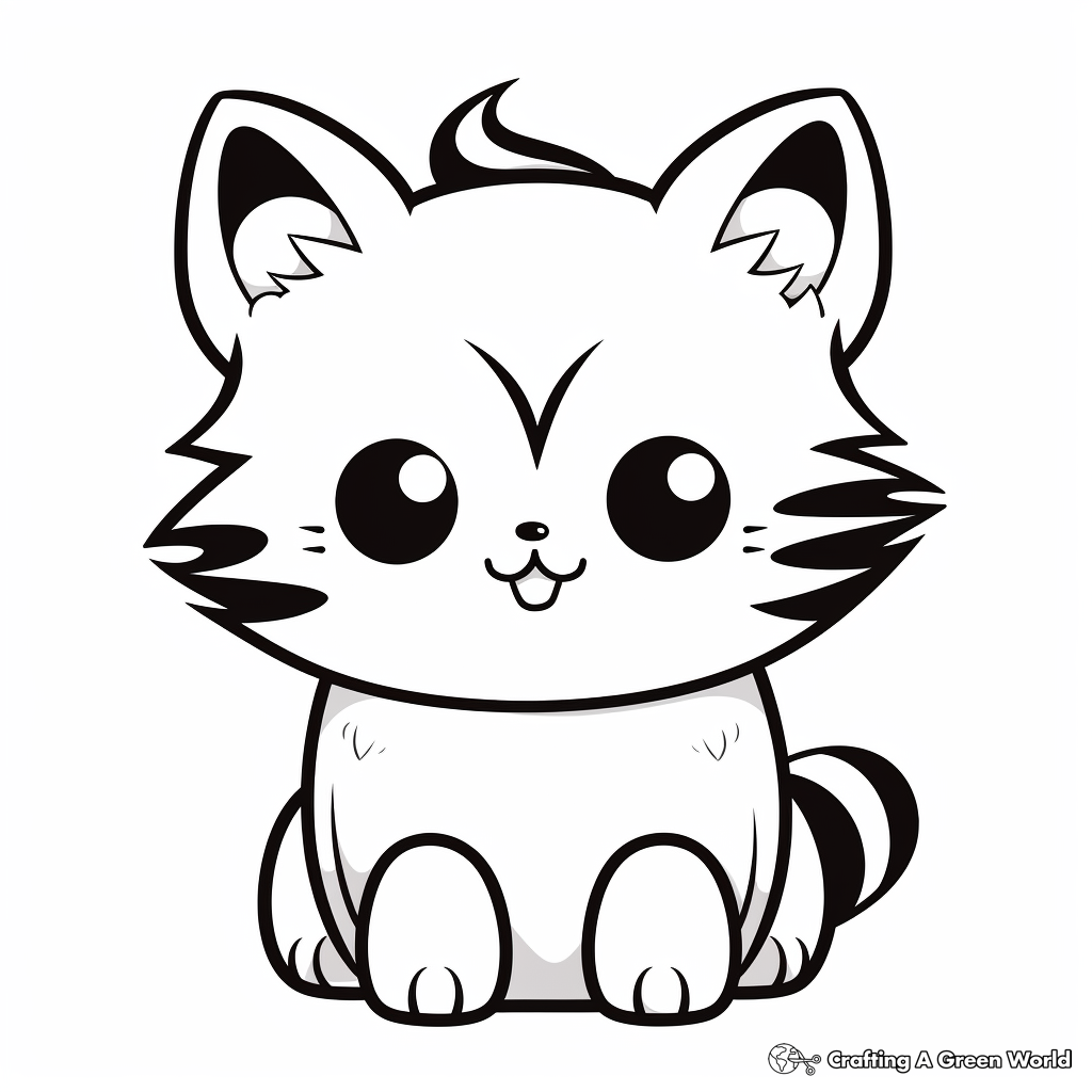 Cute and Fluffy Kawaii Cat Coloring Pages 1