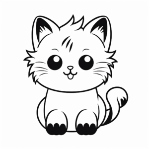 Cute and Fluffy Kawaii Cat Coloring Pages 2