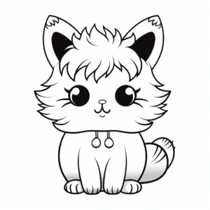 Cute and Fluffy Kawaii Cat Coloring Pages 4