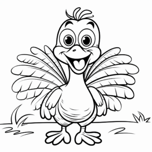 Cute and Friendly Turkey Cartoon Coloring Pages 1