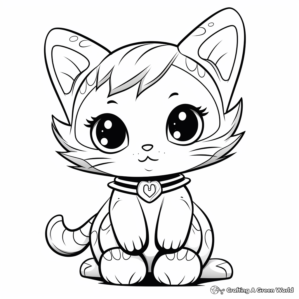 Cute Angel Cat with Halo Coloring Pages 1