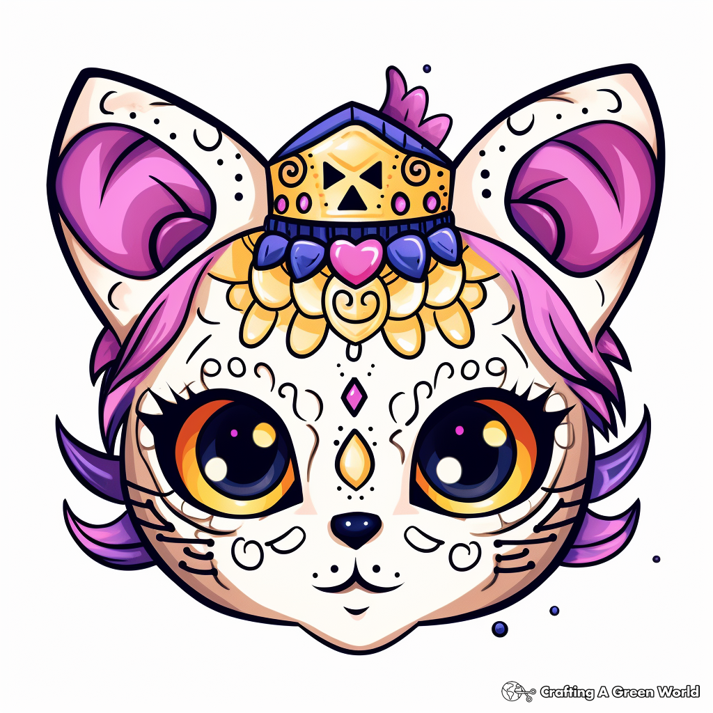 Cute Animal-Themed Sugar Skull Coloring Pages 2