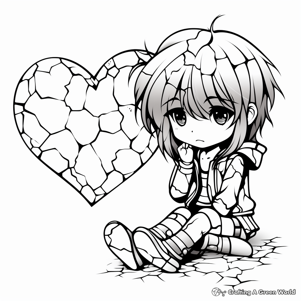 Cute Anime Broken Heart Coloring Pages 4