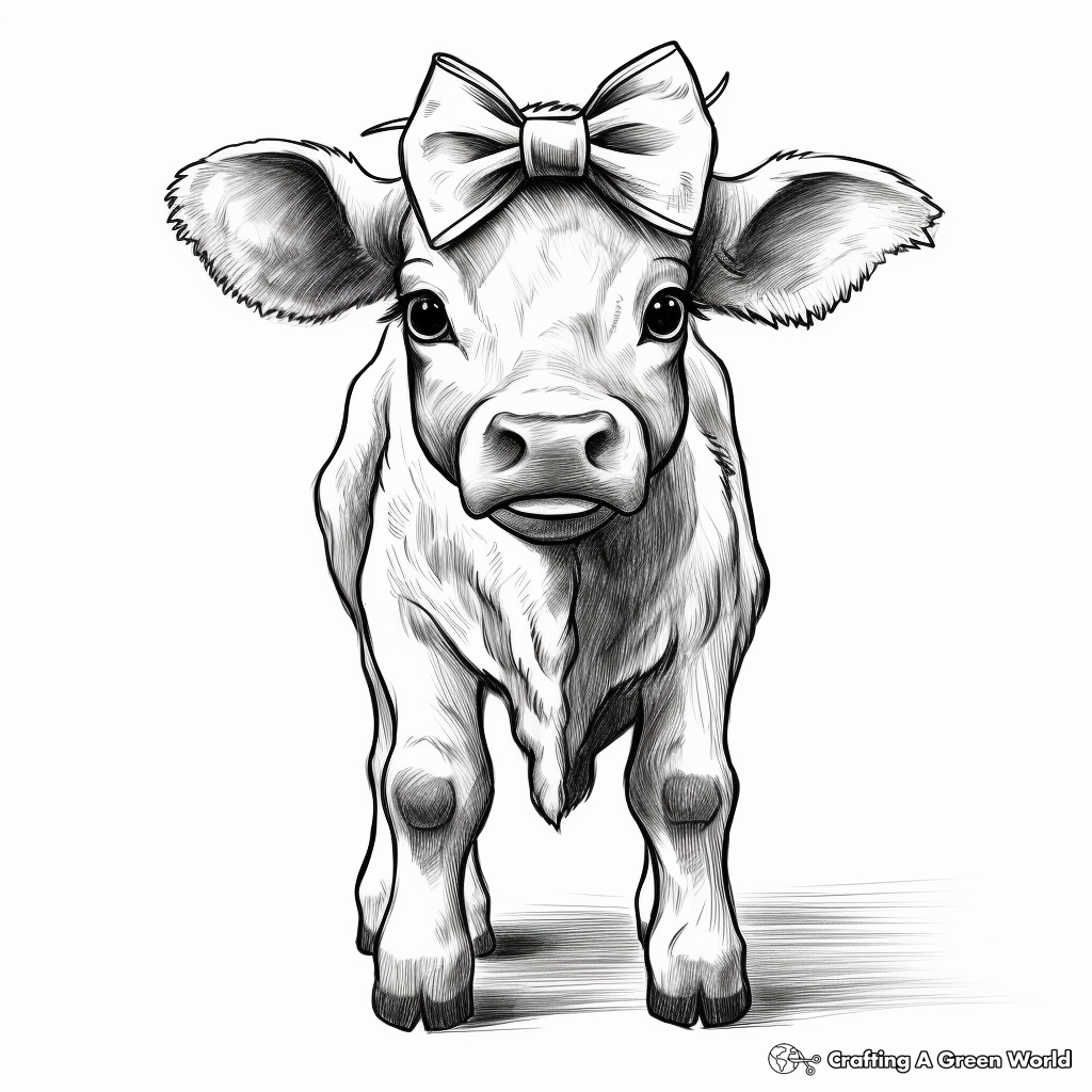 Cute Baby Cow with Bow Coloring Pages 1