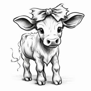 Cute Baby Cow with Bow Coloring Pages 4