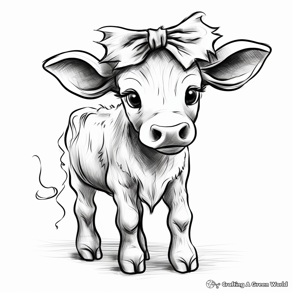 Cute Baby Cow with Bow Coloring Pages 4