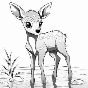 Cute Baby Deer Drinking Water Coloring Pages 3
