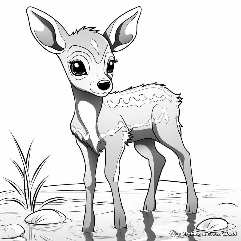 Cute Baby Deer Drinking Water Coloring Pages 3