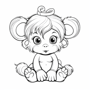 Cute Baby Girl Monkey Coloring Pages 1