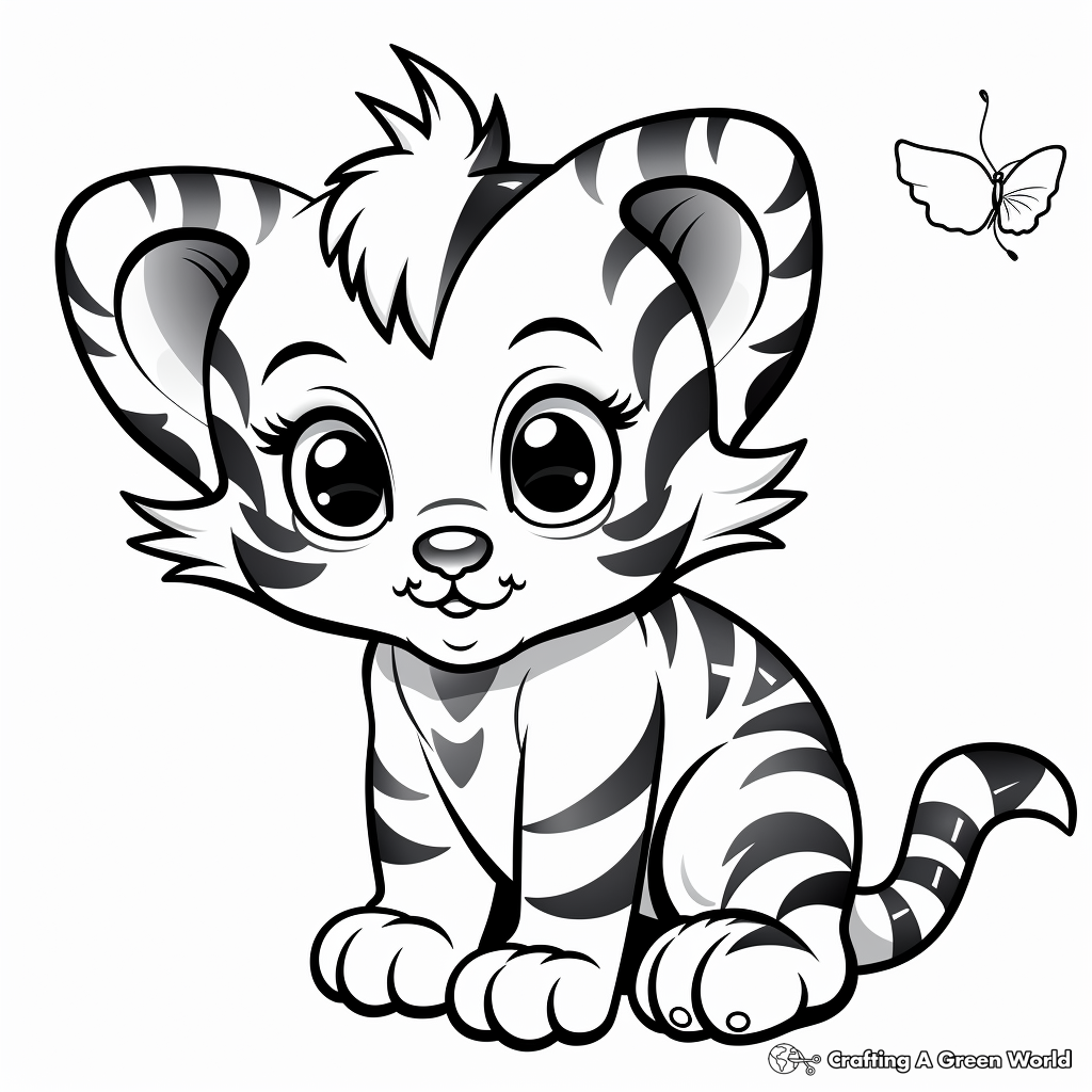 Cute Baby Tiger with Butterfly Coloring Pages 3