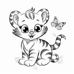 Cute Baby Tiger with Butterfly Coloring Pages 4