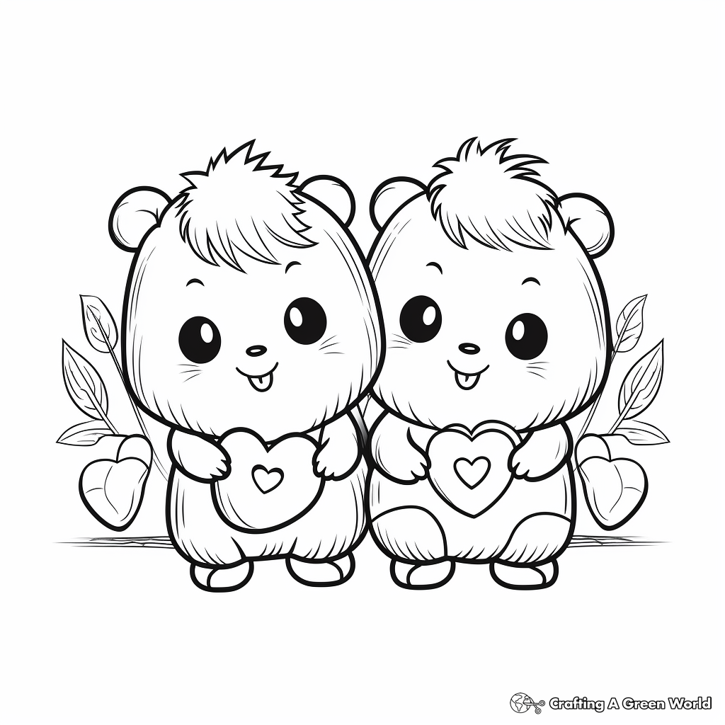 Cute Beavers in Love Coloring Pages 1