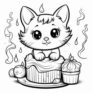 Cute Birthday Cat Cake Coloring Pages 1