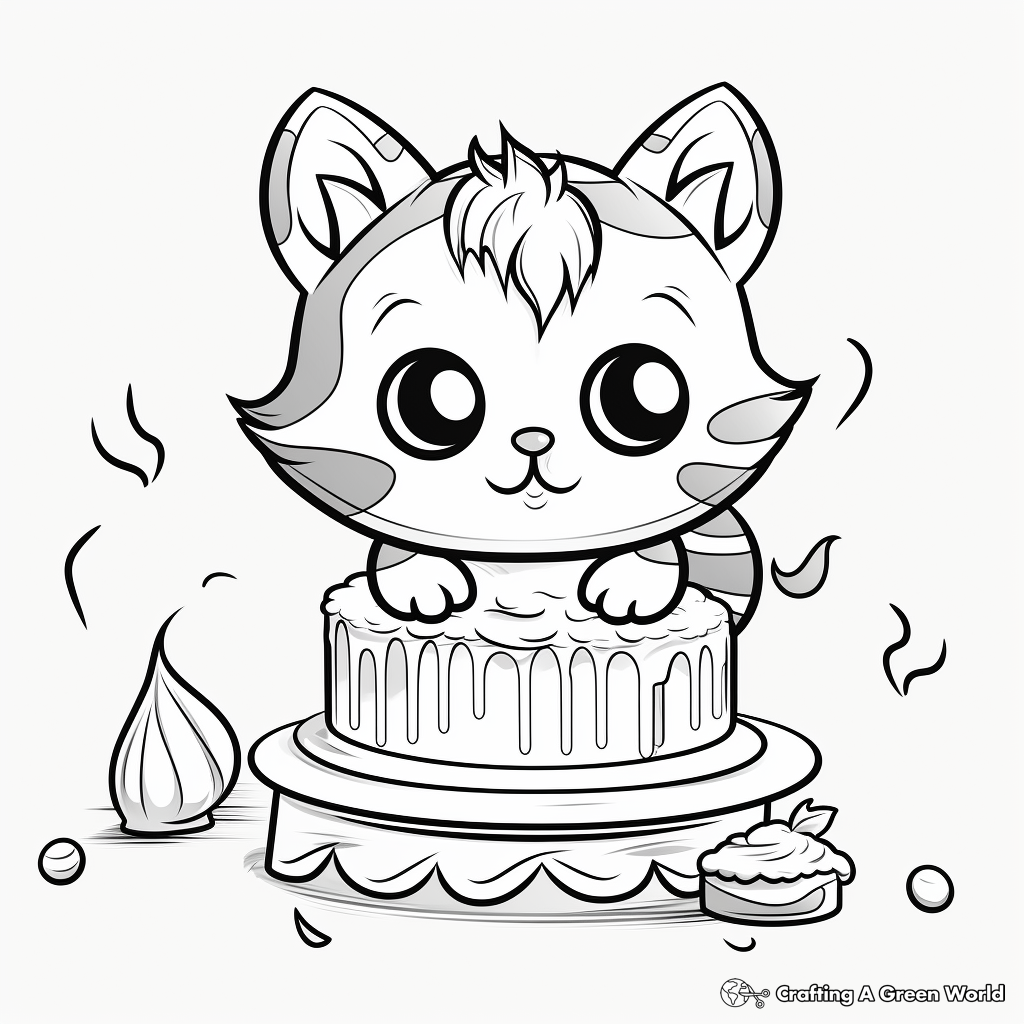 Cute Birthday Cat Cake Coloring Pages 2