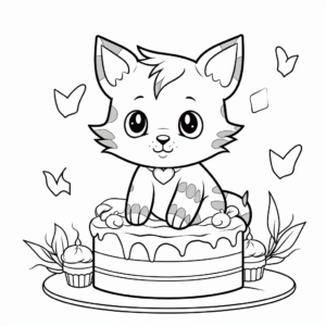 Cute Birthday Cat Cake Coloring Pages 3