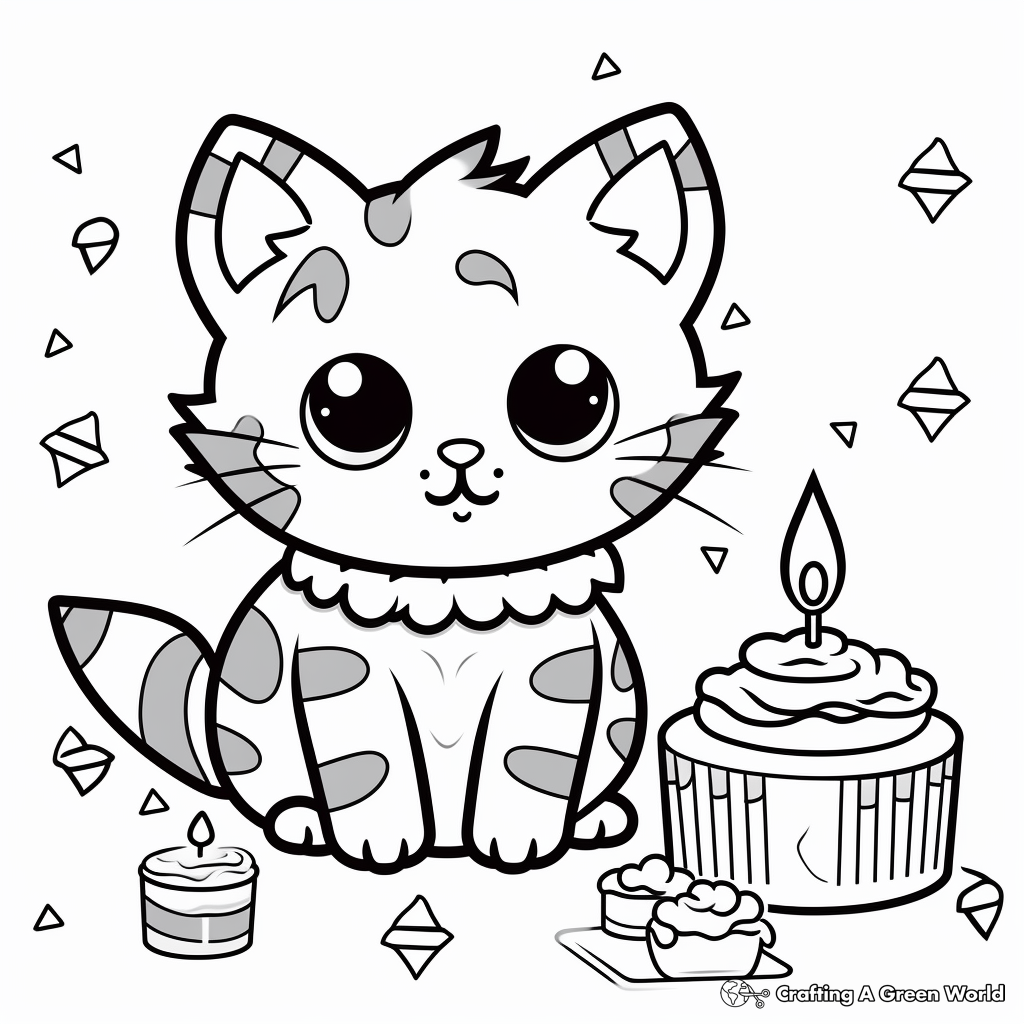 Cute Birthday Cat Cake Coloring Pages 4