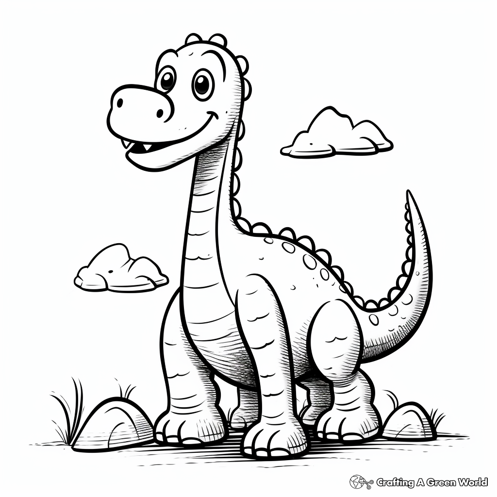Cute Cartoon Brontosaurus Coloring Pages 1