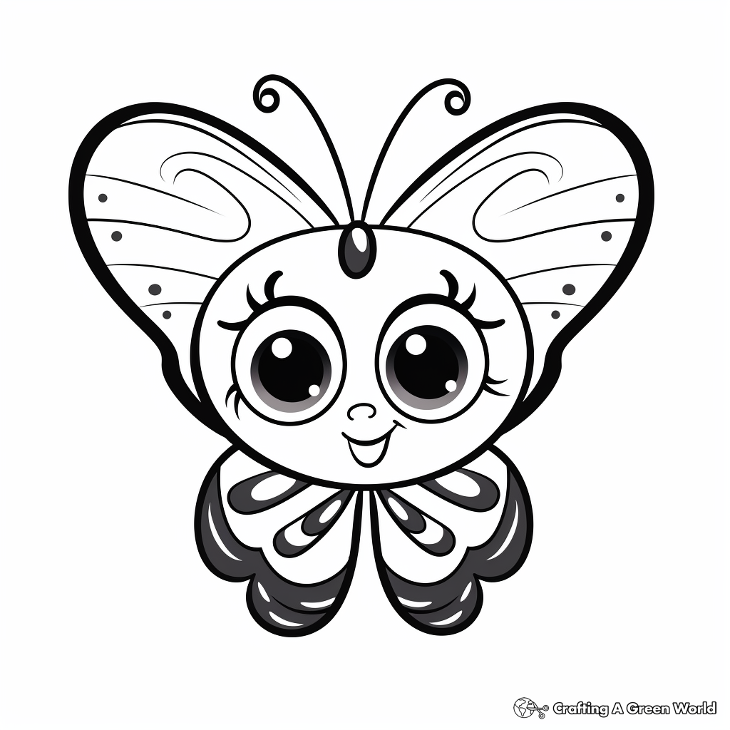 Cute Cartoon Heart Butterfly Coloring Sheets 1