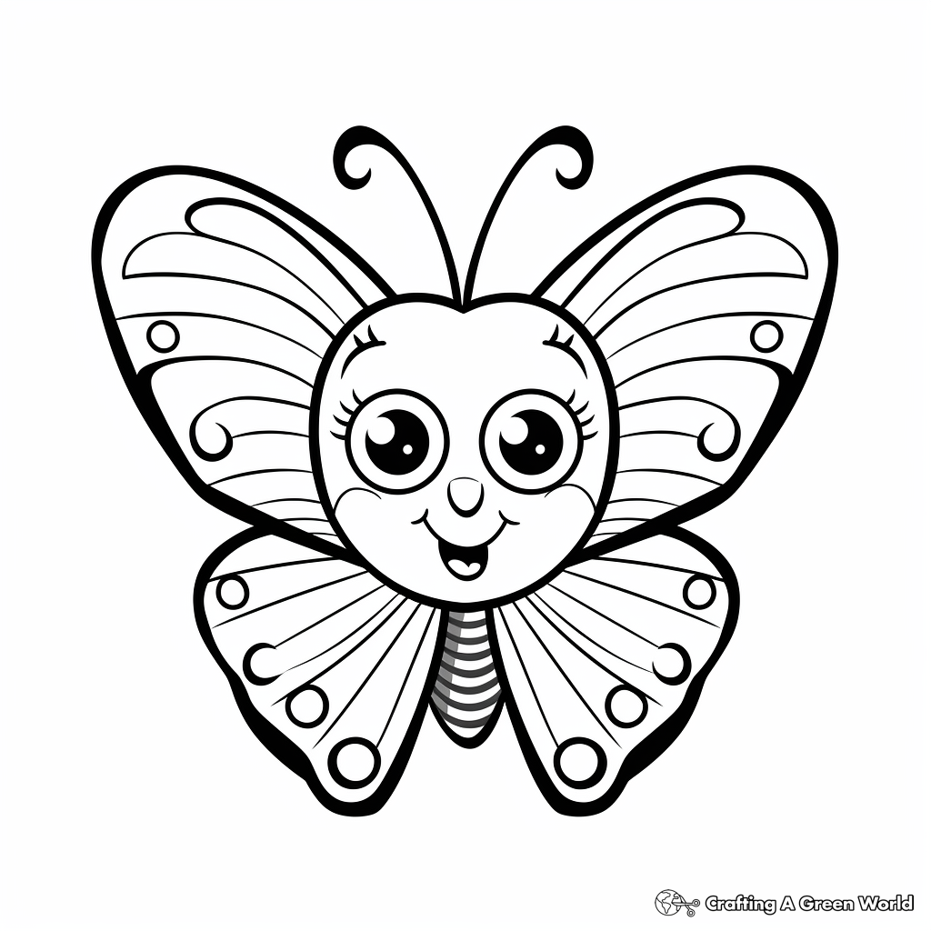 Cute Cartoon Heart Butterfly Coloring Sheets 2