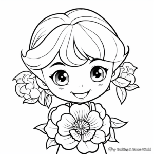 Cute Cartoon Peony Coloring Pages for Children 1