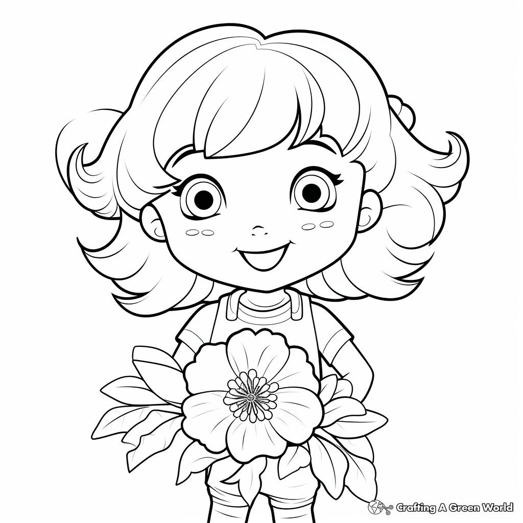 Cute Cartoon Peony Coloring Pages for Children 2