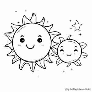 Cute Cartoon Sun and Moon Coloring Pages for Kids 2