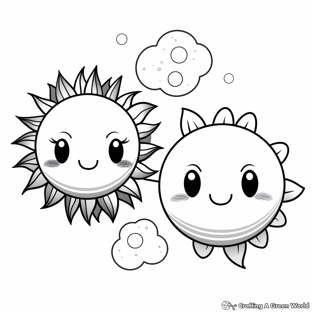 Cute Cartoon Sun and Moon Coloring Pages for Kids 3