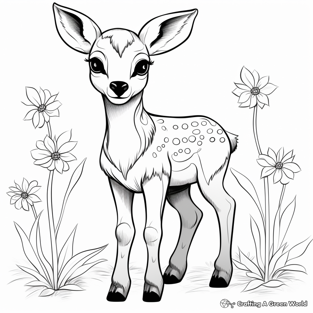 Cute Deer with Flowers Coloring Pages 1