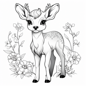 Cute Deer with Flowers Coloring Pages 2