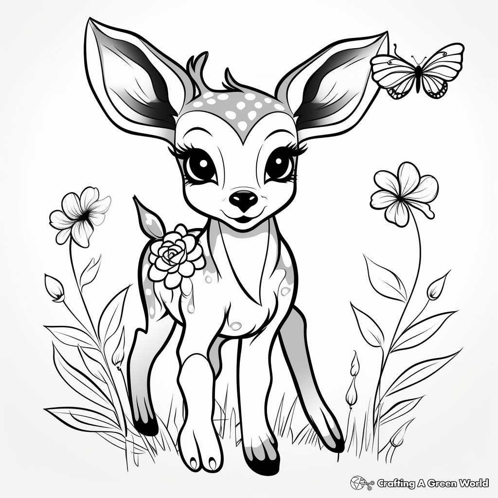 Cute Deer with Flowers Coloring Pages 3