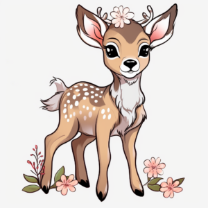 Cute Deer with Flowers Coloring Pages 4