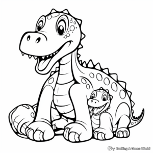 Cute Diplodocus Dinosaur Cuddling Coloring Pages 1