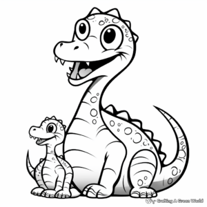Cute Diplodocus Dinosaur Cuddling Coloring Pages 4