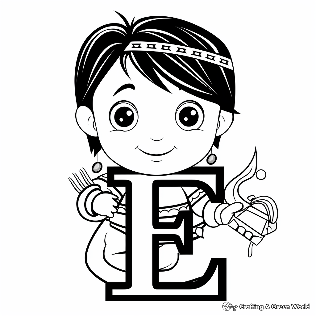 Cute E for Elf Coloring Pages for Kids 2