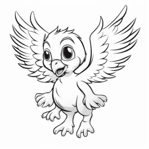 Cute Eagle Chick Mid-flight Coloring Pages for Children 1